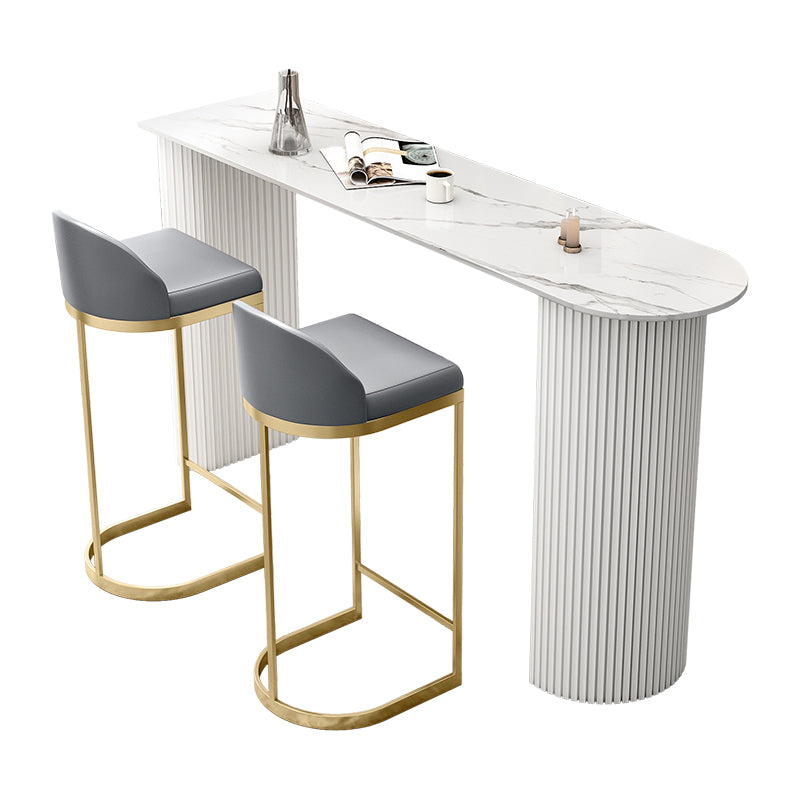 Glam Bistro Set 1/3 Pieces White Colour Stone Bar table with Upholstered Stools