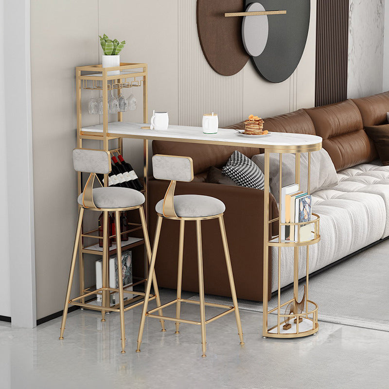 Glam Style Bistro Set 1/3 Pieces Stone Bar table with Upholstered Stools