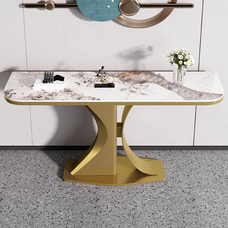 Modern Half Moon Console Table Stone Sofa Table in Gold/Grey