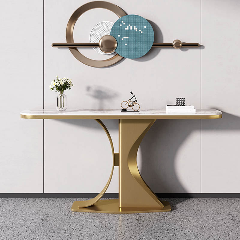 Modern Half Moon Console Table Stone Sofa Table in Gold/Grey