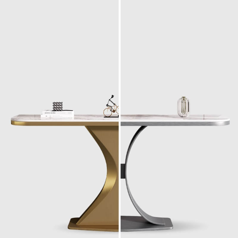 Modern Half Moon Console Table Stone Sofa Table in Gold/Grey