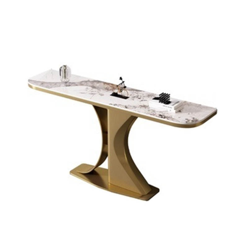 Modern Half Moon Console Table Stone Sofa Table in Gold/Grey