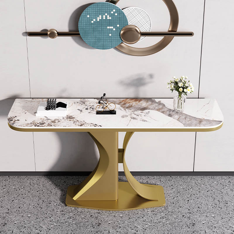 Modern Half Moon Console Table Stone Sofa Table in Gold/Grey
