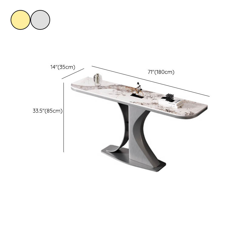 Modern Half Moon Console Table Stone Sofa Table in Gold/Grey