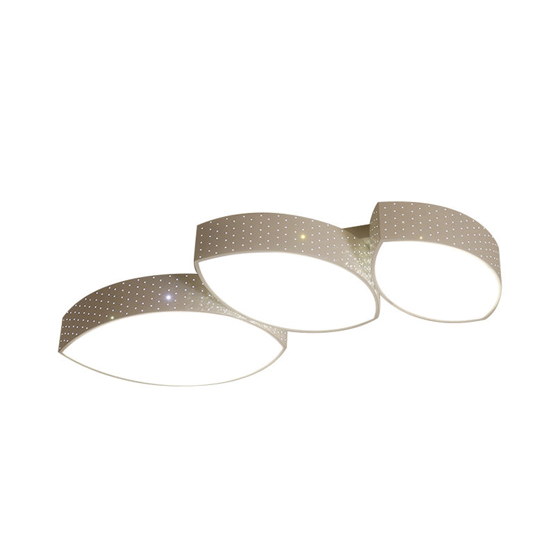Minimalist 3-Leaf Ceiling Mounted Light Metal Living Room LED Flush Lamp Fixture in White