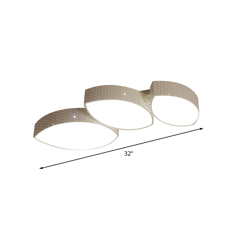 Minimalist 3-Leaf Ceiling Mounted Light Metal Living Room LED Flush Lamp Fixture in White