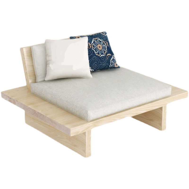 Tropical Solid Wood Frame Sofa Beige Linen Cushion Sofa with Pillows
