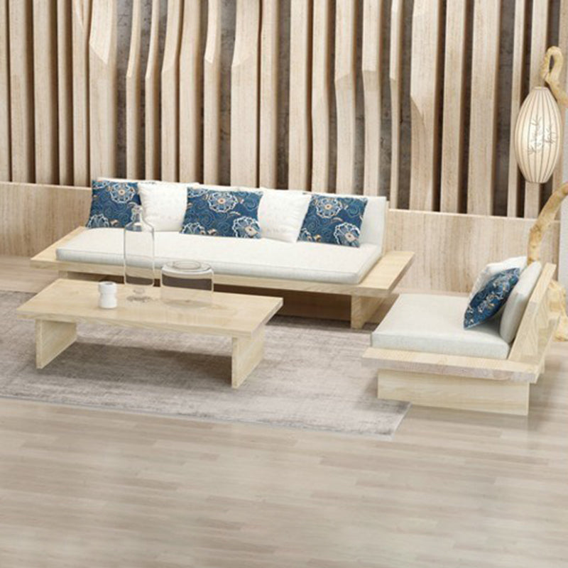 Tropical Solid Wood Frame Sofa Beige Linen Cushion Sofa with Pillows