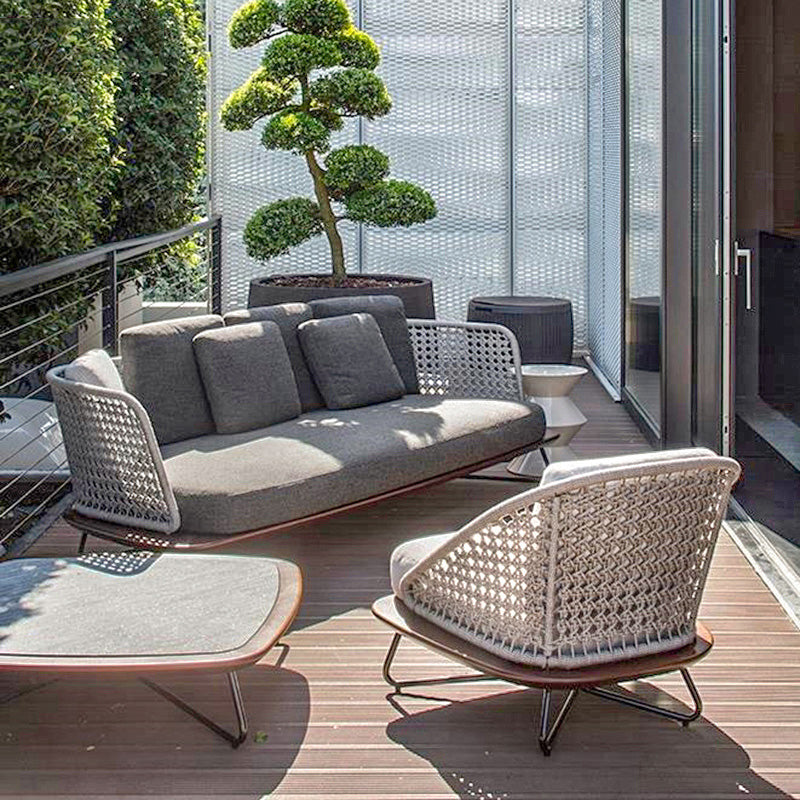Industrial Metal Frame Outdoor Sofa UV Resistant Patio Sofa with Cushion