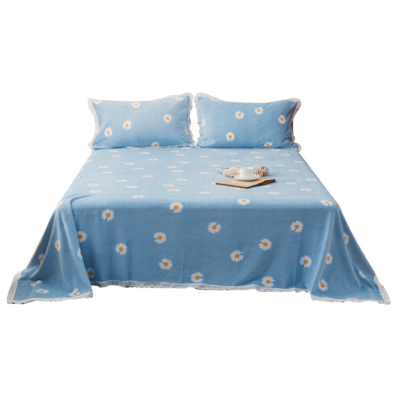 Sheet Sets Flannel Floral Printed Breathable Super Soft Wrinkle Resistant Bed Sheet Set