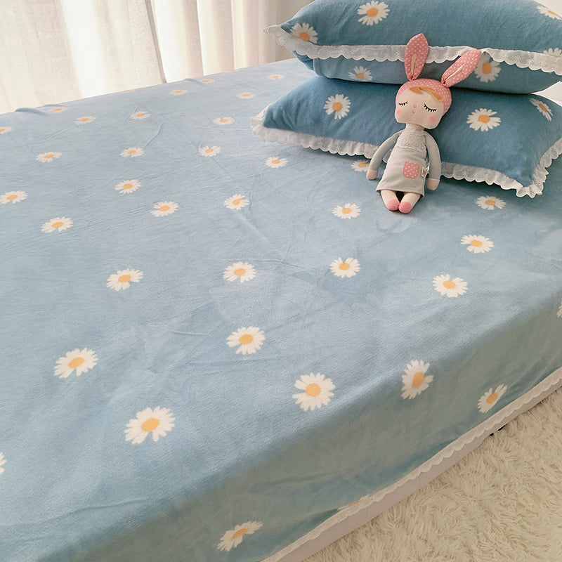 Sheet Sets Flannel Floral Printed Breathable Super Soft Wrinkle Resistant Bed Sheet Set