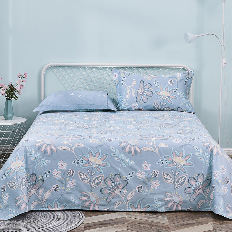 Sheet Set Cotton Floral Printed Breathable Super Soft Wrinkle Resistant Bed Sheet Set