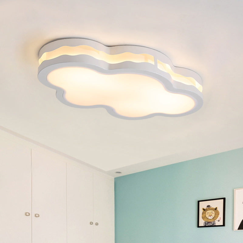 26"/22.5" W Cloud Flush Lamp Modern Iron LED Bedroom Ceiling Mount Fixture in White with Acrylic Shade, Warm/White Light