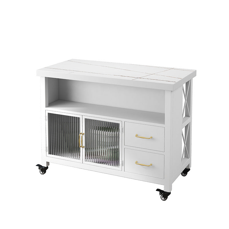 Home Dining Kitchen Island Table Modern Rectangular Prep Table with Casters