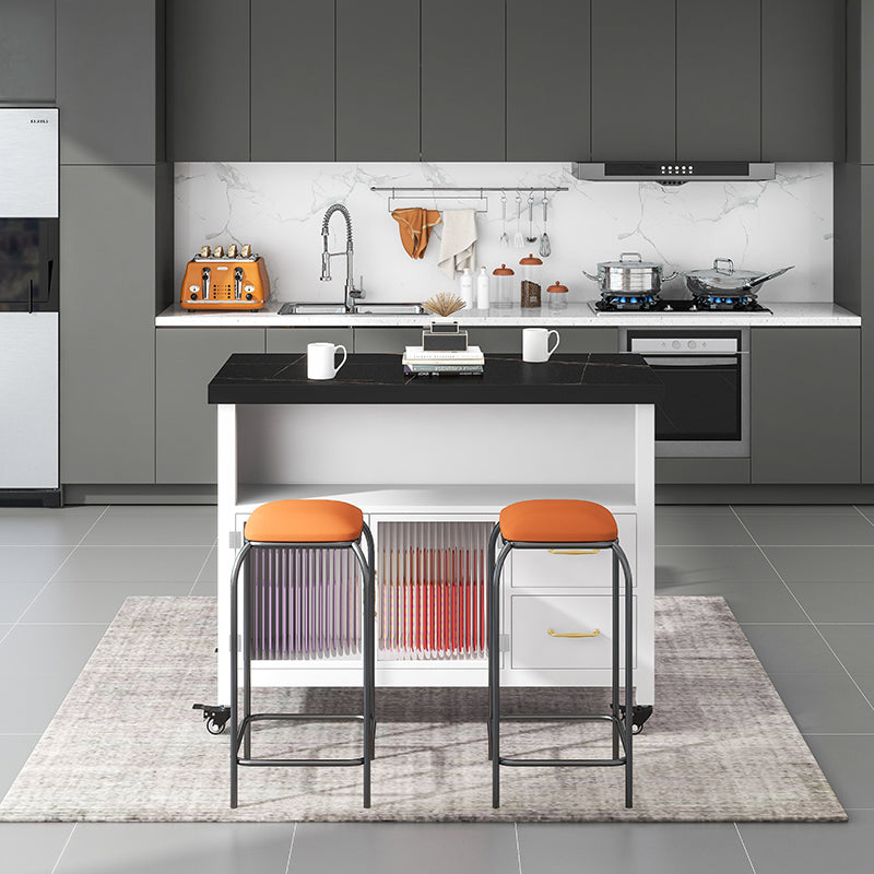 Home Dining Kitchen Island Table Modern Rectangular Prep Table with Casters