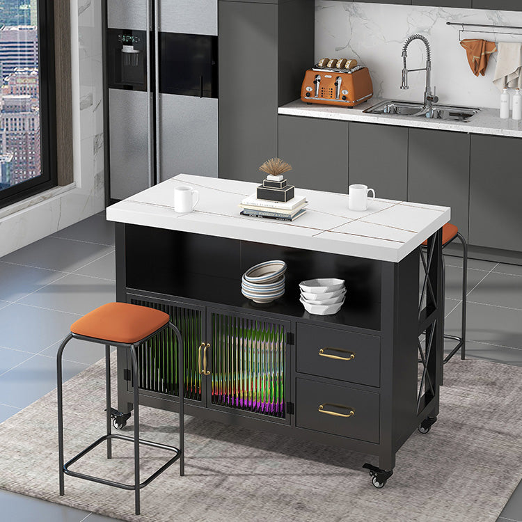Home Dining Kitchen Island Table Modern Rectangular Prep Table with Casters