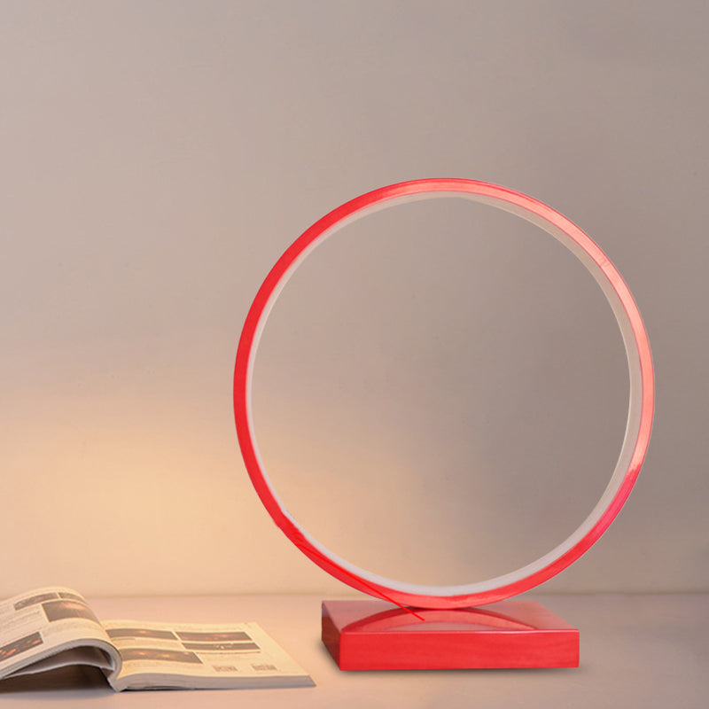 Circle Ring Table Light Aluminum Simple Plug In LED Nightstand Lamp in Red/Pink, White/Warm Light