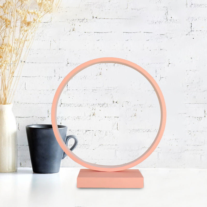 Circle Ring Table Light Aluminum Simple Plug In LED Nightstand Lamp in Red/Pink, White/Warm Light