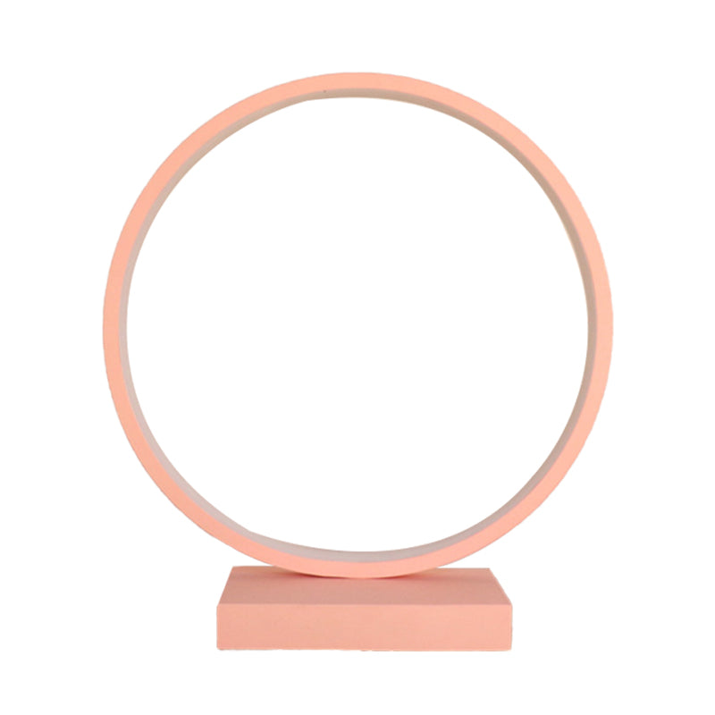 Circle Ring Table Light Aluminum Simple Plug In LED Nightstand Lamp in Red/Pink, White/Warm Light