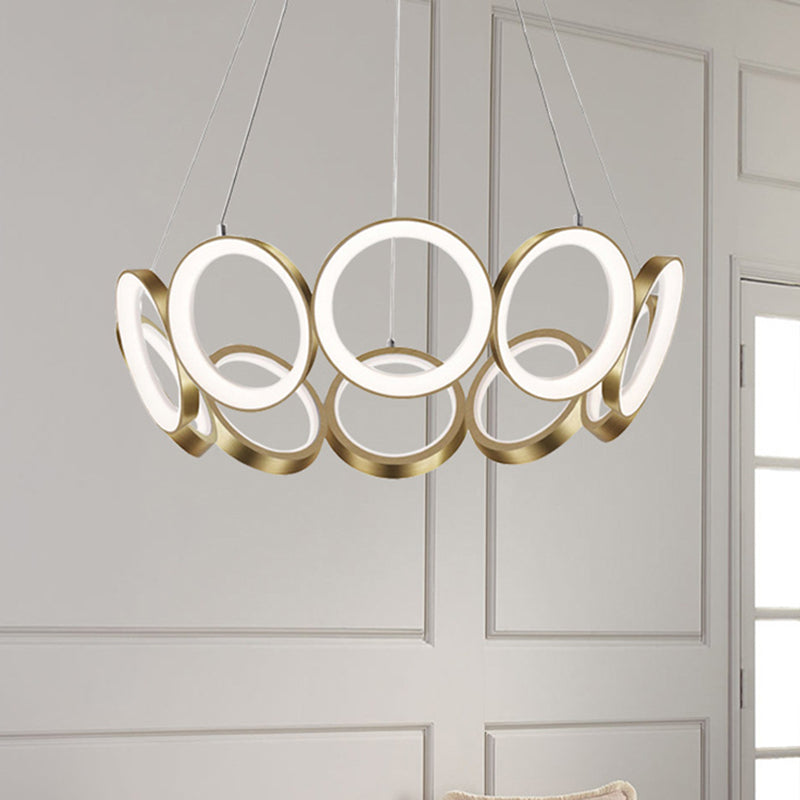 Lampadario a sospeso multi-anello Acrilico contemporaneo a soffitto a led nere/oro in luce bianca/calda per soggiorno