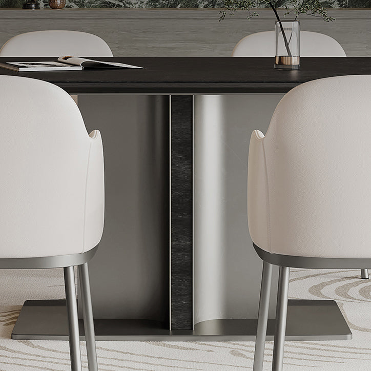 Black Stone Dining Table Set 1/4/5/7 Pcs Indoor Dinette Set with Leather Chairs