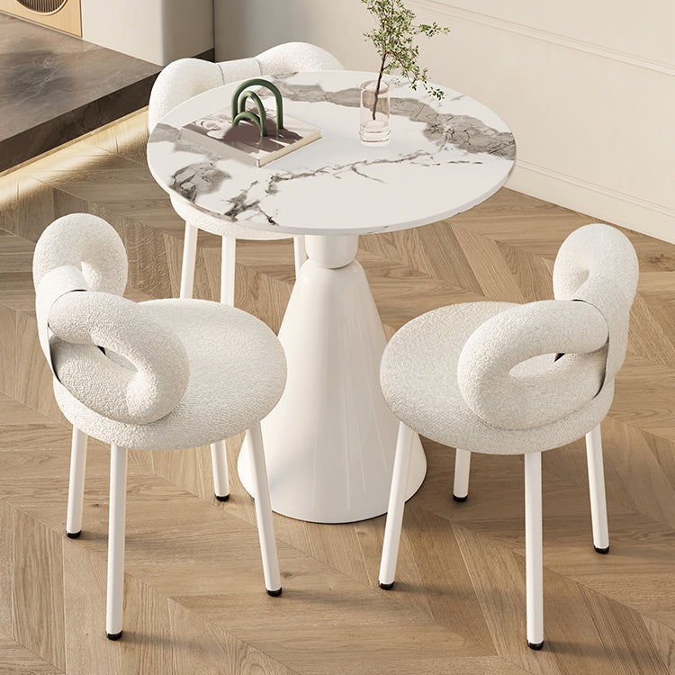 Round Dining Table Set with White Chairs 1/2/3/4 Pieces Stone Dining Set for Home