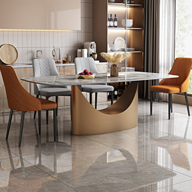 Glossy Gray Dining Table Set 1/4/5/7 Pieces Glam Dinette Set with Leather Chairs