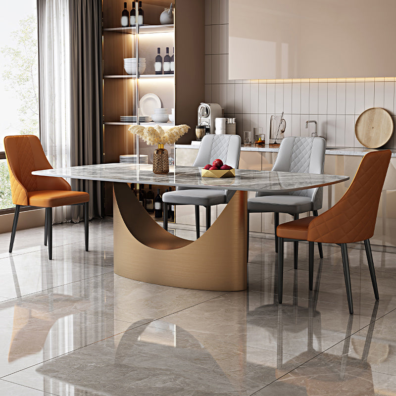 Glossy Gray Dining Table Set 1/4/5/7 Pieces Glam Dinette Set with Leather Chairs