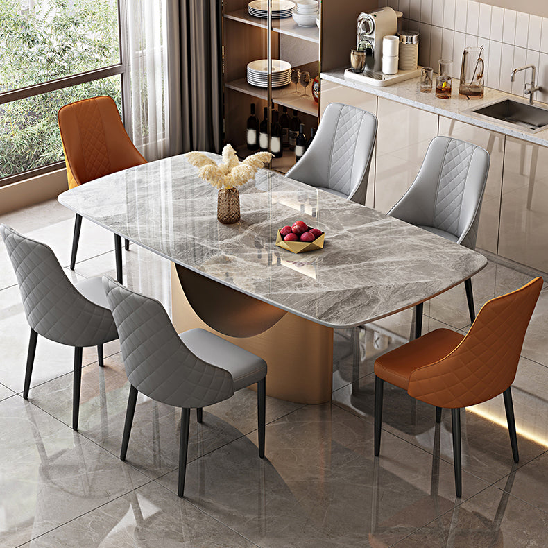 Glossy Gray Dining Table Set 1/4/5/7 Pieces Glam Dinette Set with Leather Chairs
