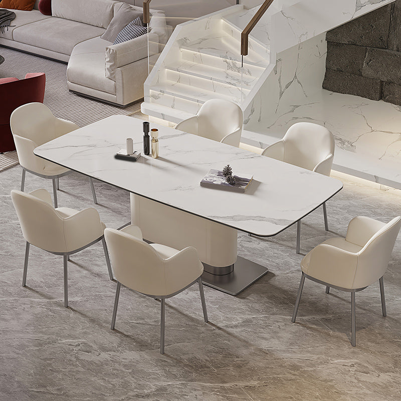 Contemporary White Stone Dining Set 1/4/7 Pieces Dining Table Set with Arm Chairs