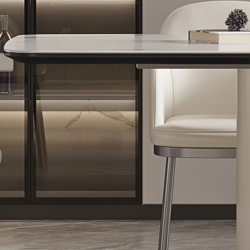 Contemporary White Stone Dining Set 1/4/7 Pieces Dining Table Set with Arm Chairs