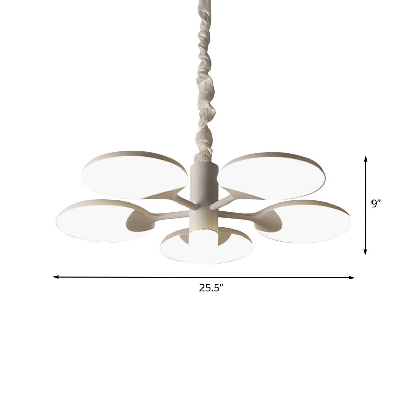 Modernism Circle Hanging Chandelier Acrylic 5 Lights Dining Room LED Pendant in White with Radial Design