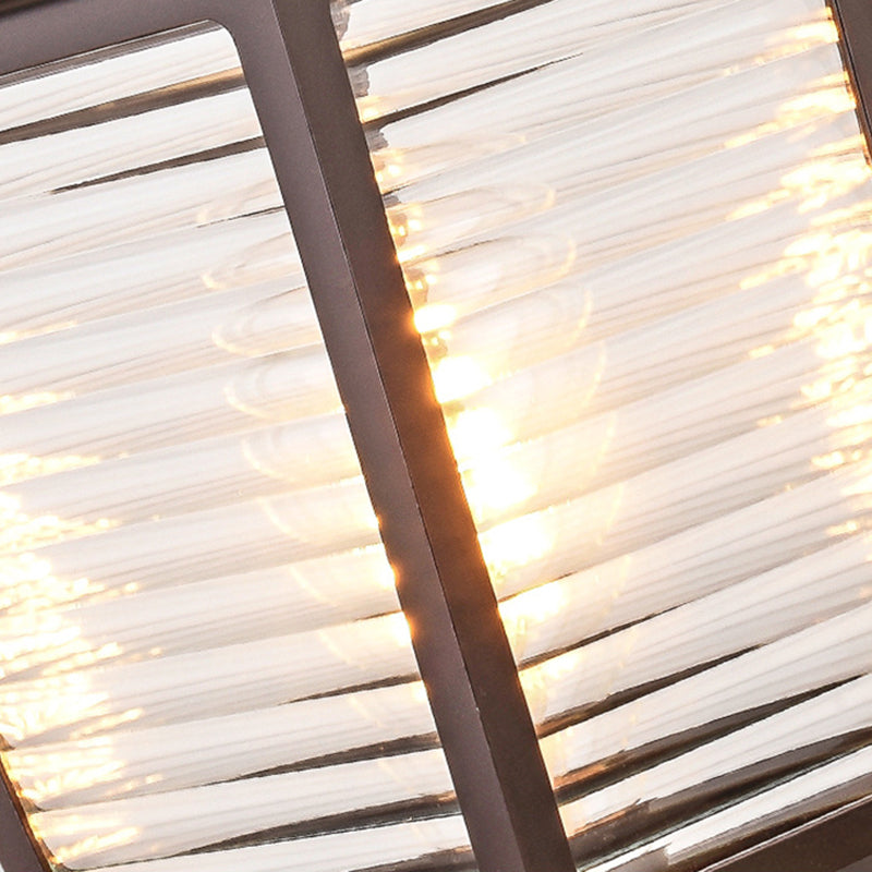Contemporary Metal Pillar Lamp Pavilion Shape Outdoor Waterproof Light with Glass Shade
