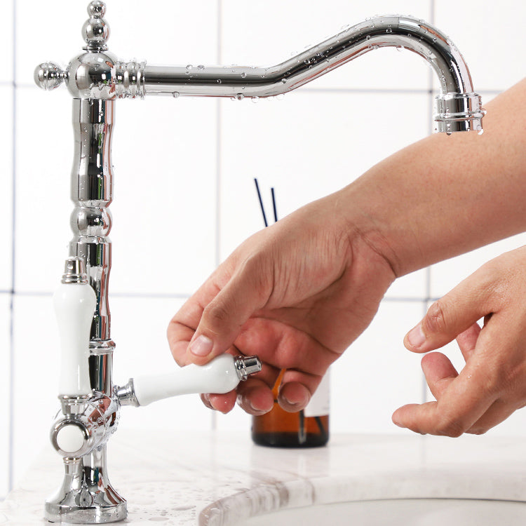 Industrial Wide Spread Bathroom Faucet Lever Handles Lavatory Faucet