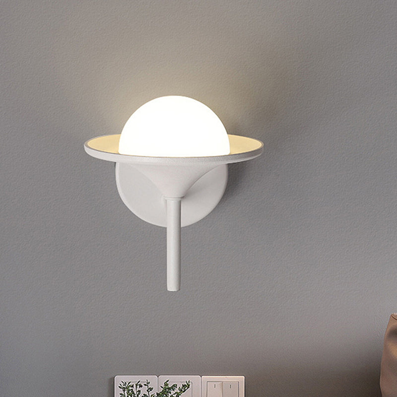White Flared Sconce Light Fixture Modern LED Metallic Wall Mount Lamp with Ball Milk Glass Shade