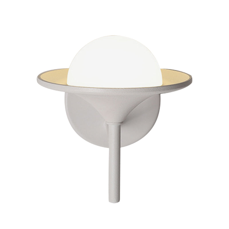 White Flared Sconce Light Fixture Modern LED Metallic Wall Mount Lamp with Ball Milk Glass Shade