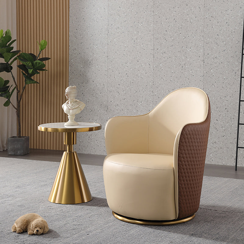 Round Base Style Side Chair Leather Lounge Chair for Living Room