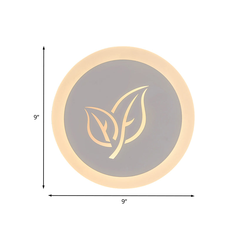 Cercle moderne Mur Mont en acrylique LED LED Flush Wall Sconce en blanc avec motif de feuille