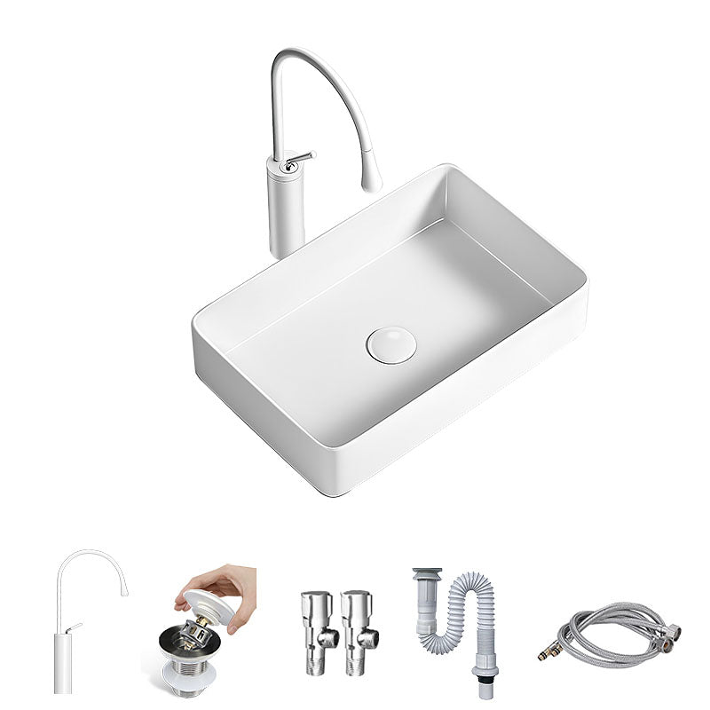 Modern Vessel Bathroom Sink Porcelain Shut-Off Valve Included Basin Sink