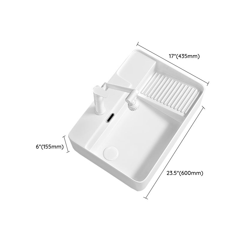Modern Vessel Lavatory Sink Porcelain with Overflow Wash Stand