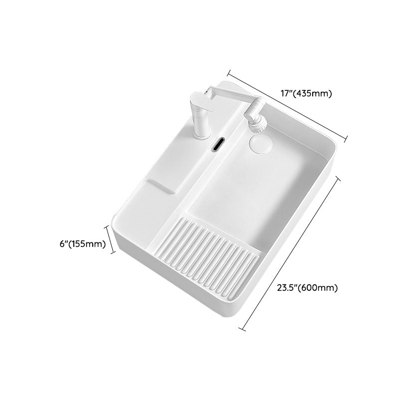 Modern Vessel Lavatory Sink Porcelain with Overflow Wash Stand