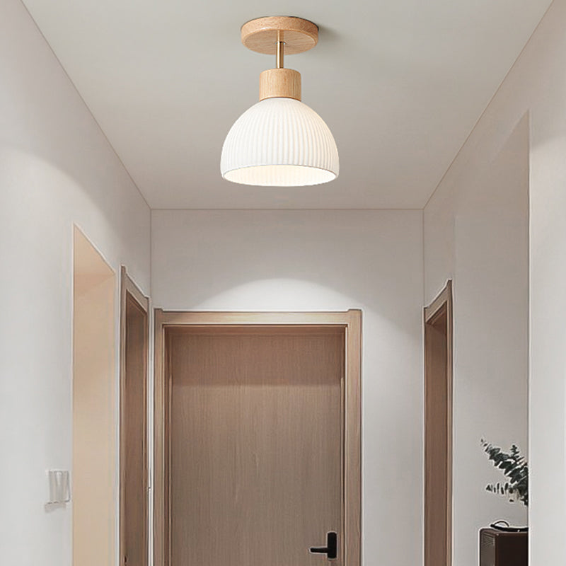 Contemporary Glass Shade Semi Flush Wooden Semi Mount Lighting for Living Room