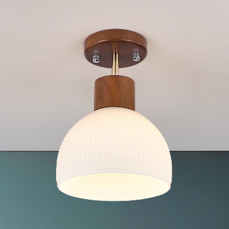 Contemporary Glass Shade Semi Flush Wooden Semi Mount Lighting for Living Room