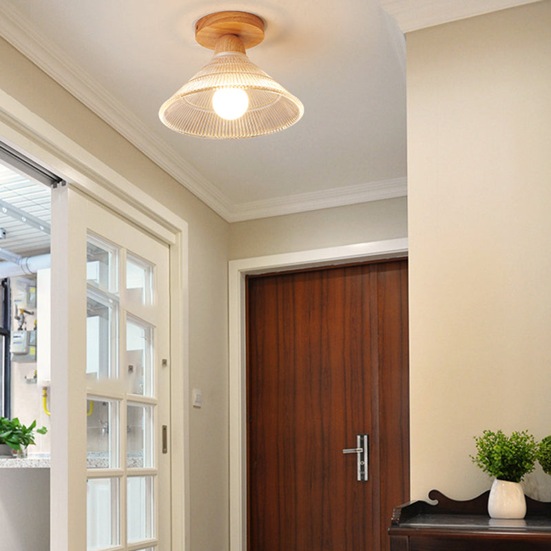 Modern Wooden Semi Flush Mount Glass Shade Semi Flush for Living Room