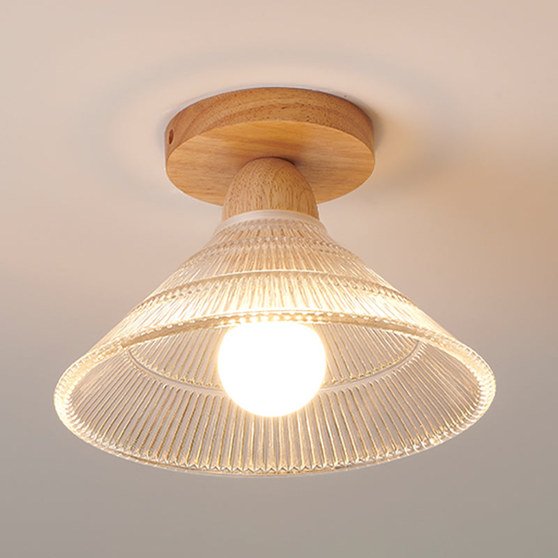Modern Wooden Semi Flush Mount Glass Shade Semi Flush for Living Room