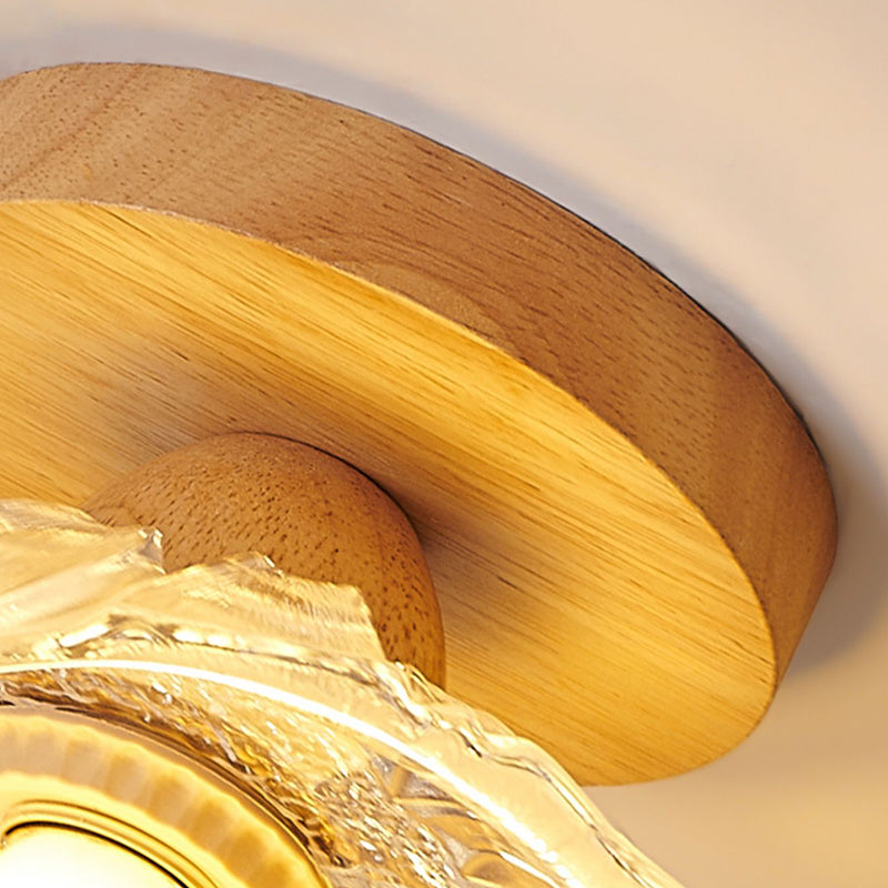 Modern Wooden Semi Flush Mount Glass Shade Semi Flush for Living Room