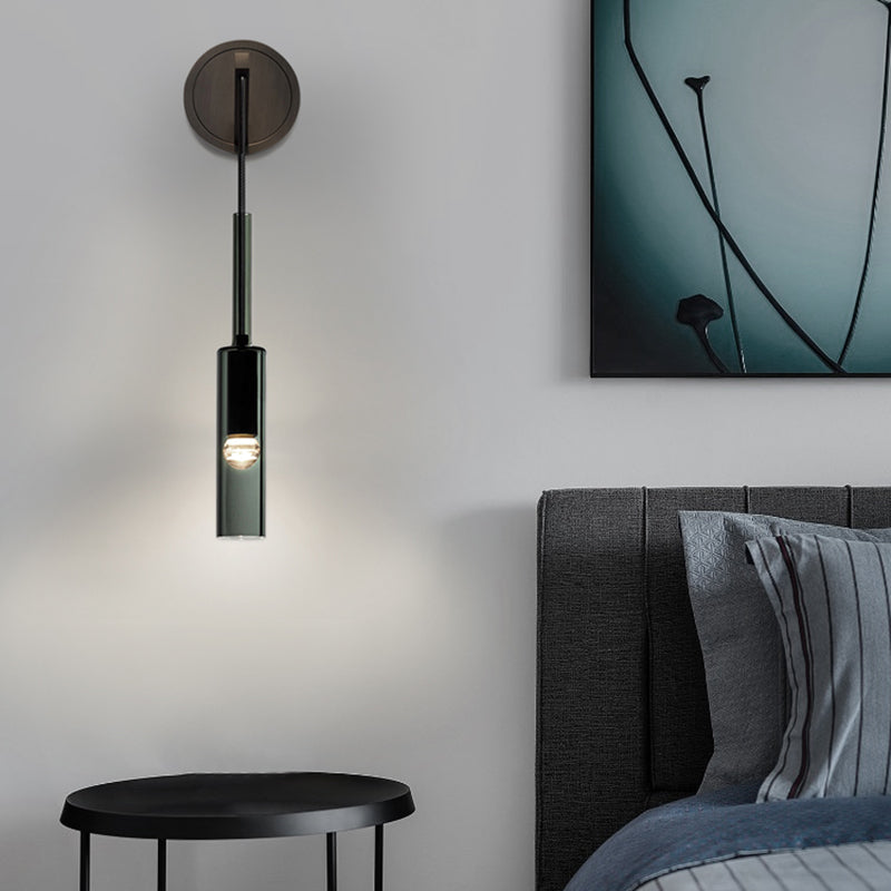 Modernism Wall Sconce Glass Wall Light Fixture in Black for Bedroom