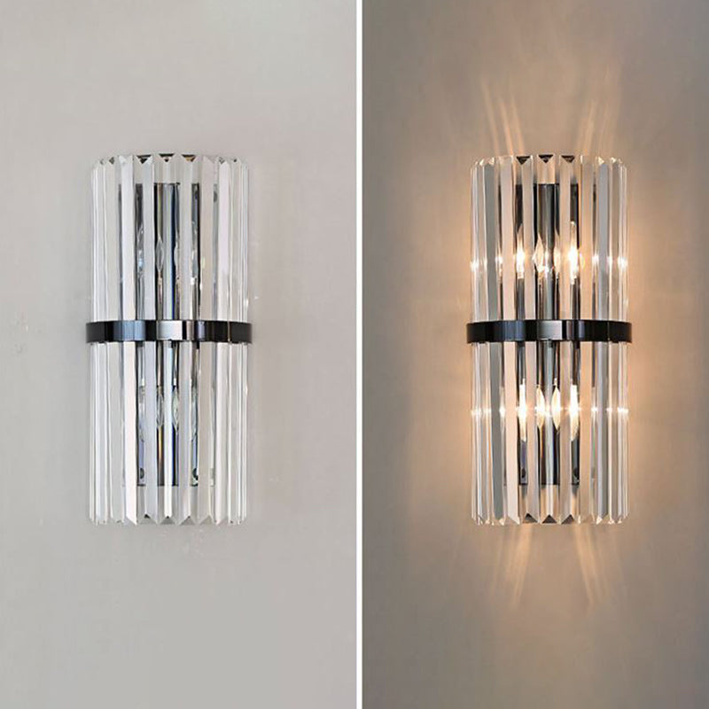 Crystal Half Cylinder Shape Wall Lighting Modern Style 2 Lights Wall Light Sconce