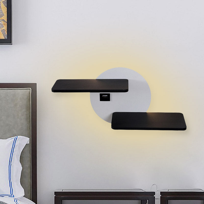 Rectangle Panel Bedside Wall Mount Metal LED Modern Sconce Lighting in Black and White with USB Port
