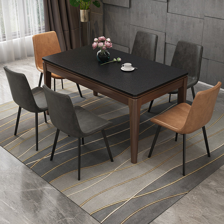 Contemporary Kitchen Dinner Table Solid Wood 4 Legs Dining Table in Black